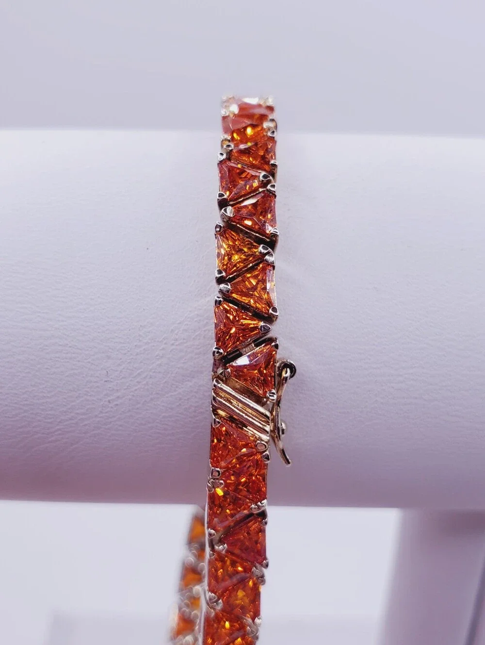 Yellow Gold - 925 Silver 18 Carats Of Orange Trillion Cz Tennis Bracelet